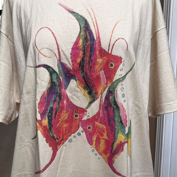 Outer‎ Banks T-Shirt Dress /Swim Coverup Pocket OSFM Cotton Multicolor Koi Fish - Picture 4 of 8